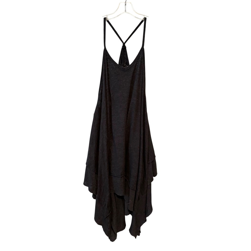 We The Free Black Asymmetrical Handkerchief Hem Slip Dress
